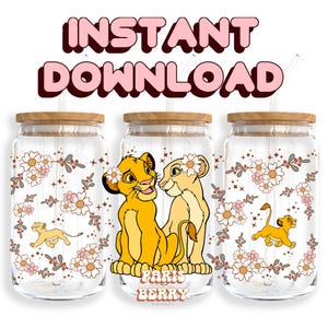 Lion Couples King, 16oz Wraps, Cartoon, Characters, Christmas, Halloween, PNG, Tumbler Libbey Glass Wrap Design | Instant Digital Download