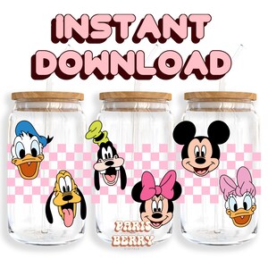 Carino topo e amici, involucro da 16 once, cartone animato, personaggi, Natale, Halloween, PNG, Tumbler Libbey Glass Wrap Design / Download digitale istantaneo