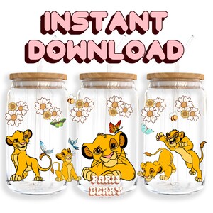Baby Lion Cub King, 16oz Wraps, Cartoon, Characters, Christmas, Halloween, PNG, Tumbler Libbey Glass Wrap Design | Instant Digital Download