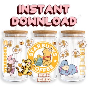 Cute Baby Honey Bear, 16oz Wrap, Cartoon, Characters, Christmas, Halloween, PNG, Tumbler Libbey Glass Wrap Design | Instant Digital Download