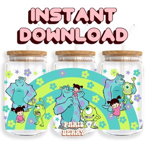 Cute Boo & Monsters, 16oz Wraps, Cartoon, Characters, Christmas, Halloween, PNG, Tumbler Libbey Glass Wrap Design | Instant Digital Download