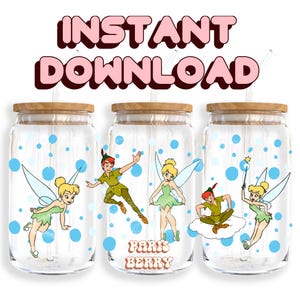 Lost Boy & Fairy, confezioni da 16 once, cartoni animati, personaggi, Natale, Halloween, PNG, design per confezioni in vetro Libbey Tumbler / download digitale istantaneo