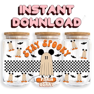 Stay Spooky Mouse, 16oz Wraps, Cartoon, Characters, Christmas, Halloween, PNG, Tumbler Libbey Glass Wrap Design | Instant Digital Download