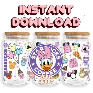 Cute Purple Duck, 16oz Wraps, Cartoon, Characters, Christmas, Halloween, PNG, Tumbler Libbey Glass Wrap Design | Instant Digital Download