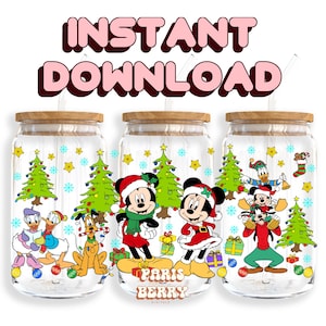 Cute Christmas Mouse & Friends, 16oz Wraps, Cartoon, Characters, Halloween, PNG, Tumbler Libbey Glass Wrap Design | Instant Digital Download