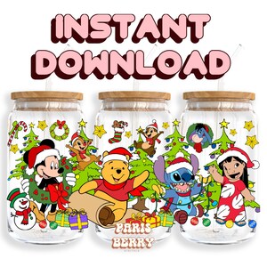Christmas Mouse & Friends, 16oz Wraps, Cartoon, Characters, Halloween, PNG, Tumbler Libbey Glass Wrap Design | Instant Digital Download