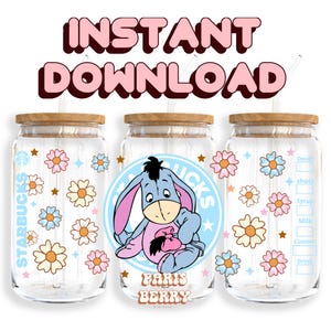 Blue Honey Bear, 16oz Wraps, Cartoon, Characters, Christmas, Halloween, PNG, Tumbler Libbey Glass Wrap Design | Instant Digital Download