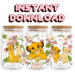 Lion King Couples, 16oz Wraps, Characters, Cartoon, Christmas, Halloween, PNG, Tumbler Libbey Glass Wrap Design | Instant Digital Download