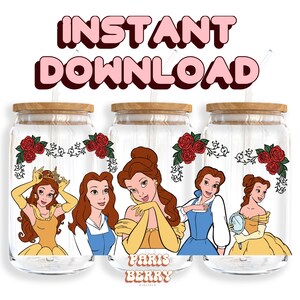 Cute Beauty Princess, 16oz Wrap, Cartoon, Characters, Christmas, Halloween, PNG, Tumbler Libbey Glass Wrap Design | Instant Digital Download