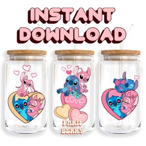 Un amore blu e rosa, confezioni da 16 once, cartoni animati, personaggi, Natale, Halloween, PNG, design per bicchieri Libbey / download digitale istantaneo