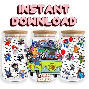 Spooky Van Friends, 16oz Wraps, Characters, Cartoon, Christmas, Halloween, PNG, Tumbler Libbey Glass Wrap Design | Instant Digital Download