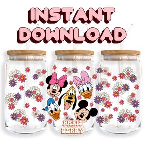 Cute Mouse & Friends, 16oz Wrap, Cartoon, Characters, Christmas, Halloween, PNG, Tumbler Libbey Glass Wrap Design | Instant Digital Download