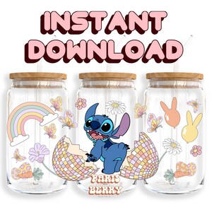 Cute Blue Easter, 16oz Wraps, Cartoon, Characters, Christmas, Halloween, PNG, Tumbler Libbey Glass Wrap Design | Instant Digital Download