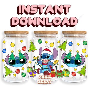 Blue Christmas Present, 16oz Wraps, Cartoon, Characters, Christmas, Halloween, Tumbler Libbey Glass Wrap Design | Instant Digital Download