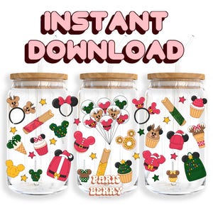 Snack natalizi a forma di topo, involucri da 16 once, cartoni animati, personaggi, amore, Halloween, PNG, design per involucri in vetro Libbey Tumbler / download digitale istantaneo