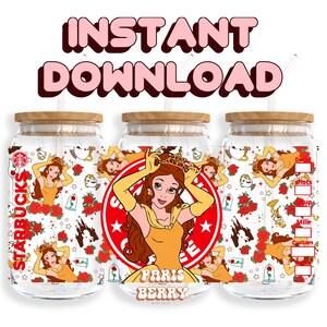 Beauty Coffee Princess, 16oz Wraps, Cartoon, Characters, Christmas, Halloween, Tumbler Libbey Glass Wrap Design | Instant Digital Download