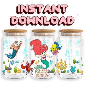 Under The Sea Princess, 16oz Wraps, Cartoon, Characters, Christmas, Halloween, Tumbler Libbey Glass Wrap Design | Instant Digital Download