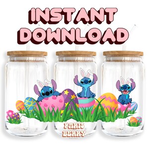 Cute Blue Easter, 16oz Wraps, Cartoon, Characters, Christmas, Halloween, PNG, Tumbler Libbey Glass Wrap Design | Instant Digital Download
