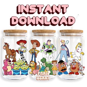 Cute Toys & Friends, 16oz Wraps, Cartoon, Characters, Christmas, Halloween, PNG, Tumbler Libbey Glass Wrap Design | Instant Digital Download