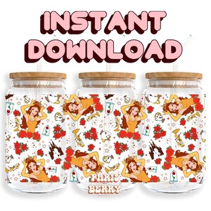Cute Beauty Princess, 16oz Wraps, Cartoon, Character, Christmas, Halloween, PNG, Tumbler Libbey Glass Wrap Design | Instant Digital Download