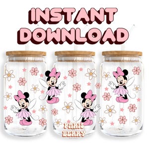 Souris de fée rose, Papiers d'emballage 16 oz, Dessin animé, Personnages, Noël, Halloween, PNG, Design de papier d'emballage en verre Libbey | Téléchargement numérique instantané