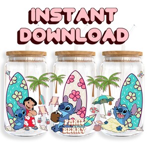 Cute Blue Summer, 16oz Wraps, Cartoon, Characters, Christmas, Halloween, PNG, Tumbler Libbey Glass Wrap Design | Instant Digital Download