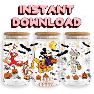 Spooky Mouse & Friends, involucro da 16 once, personaggio dei cartoni animati, Natale, Halloween, PNG, Tumbler Libbey Glass Wrap Design / Download digitale istantaneo