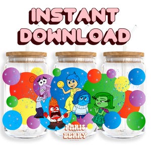 Inside Out Friends, 16oz Wraps, Character, Cartoon, Christmas, Halloween, PNG, Tumbler Libbey Glass Wrap Design | Instant Digital Download
