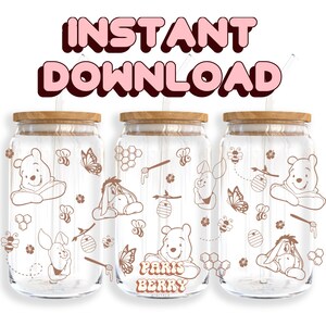Cute Honey Bear, 16oz Wraps, Characters, Cartoon, Christmas, Halloween, PNG, Tumbler Libbey Glass Wrap Design | Instant Digital Download