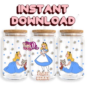 Wonderland Princess, 16oz Wraps, Cartoon, Characters, Christmas, Halloween, PNG, Tumbler Libbey Glass Wrap Design | Instant Digital Download