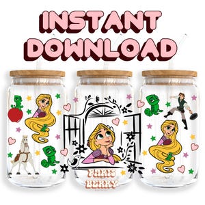 Cute Hair Princess, 16oz Wraps, Cartoon, Characters, Christmas, Halloween, PNG, Tumbler Libbey Glass Wrap Design | Instant Digital Download