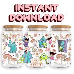 Monster & Friends, 16oz Wraps, Cartoon, Characters, Christmas, Halloween, PNG, Tumbler Libbey Glass Wrap Design | Instant Digital Download