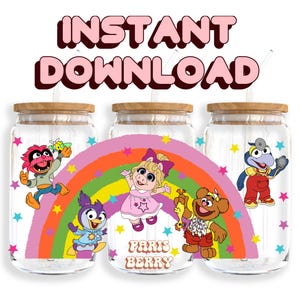 Cute Muppet Friends, 16oz Wraps, Characters, Cartoon, Christmas, Halloween, PNG, Tumbler Libbey Glass Wrap Design | Instant Digital Download