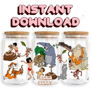 Jungle Kid & Friends, 16oz Wraps, Cartoon, Character, Christmas, Halloween, PNG, Tumbler Libbey Glass Wrap Design | Instant Digital Download