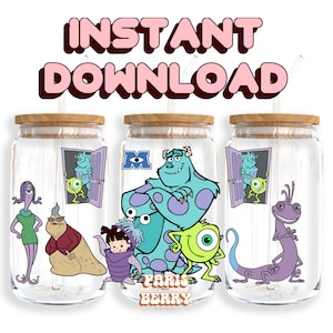Cute Boo & Monsters, 16oz Wraps, Characters, Cartoon, Christmas, Halloween, PNG, Tumbler Libbey Glass Wrap Design | Instant Digital Download