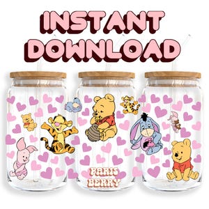 Cute Baby Honey Bear, 16oz Wrap, Cartoon, Characters, Christmas, Halloween, PNG, Tumbler Libbey Glass Wrap Design | Instant Digital Download