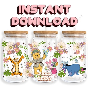 Spring Honey Bear, 16oz Wraps, Cartoon, Characters, Christmas, Halloween, PNG, Tumbler Libbey Glass Wrap Design | Instant Digital Download