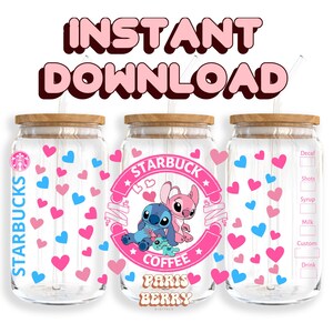 Caffè rosa e blu, confezioni da 16 once, cartoni animati, personaggi, Natale, Halloween, PNG, Tumbler Libbey Glass Wrap Design / Download digitale istantaneo