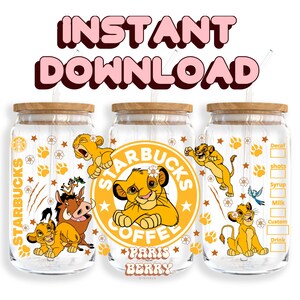 Lion Coffee King, involucri da 16 once, cartoni animati, personaggi, Natale, Halloween, PNG, Tumbler Libbey Glass Wrap Design / Download digitale istantaneo