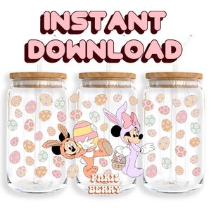 Cute Easter Mouse, 16oz Wraps, Cartoon, Characters, Christmas, Halloween, PNG, Tumbler Libbey Glass Wrap Design | Instant Digital Download