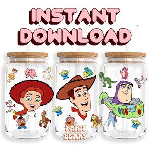 Cute Toy Friends, 16oz Wraps, Cartoon, Characters, Christmas, Halloween, PNG, Tumbler Libbey Glass Wrap Design | Instant Digital Download