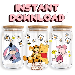 Honey Bear & Friends, 16oz Wrap, Cartoon, Characters, Christmas, Halloween, PNG, Tumbler Libbey Glass Wrap Design | Instant Digital Download