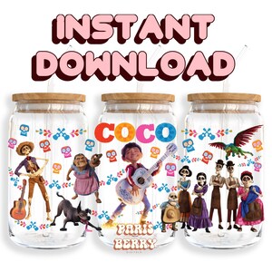 Cute Coco Family, 16oz Wraps, Characters, Cartoon, Christmas, Halloween, PNG, Tumbler Libbey Glass Wrap Design | Instant Digital Download