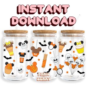 Spooky Mouse Snacks, 16oz Wraps, Cartoon, Characters, Christmas, Halloween, PNG, Tumbler Libbey Glass Wrap Design | Instant Digital Download