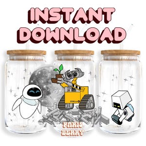 Cute Magical Robots, 16oz Wraps, Characters, Cartoon, Christmas, Halloween, PNG, Tumbler Libbey Glass Wrap Design | Instant Digital Download