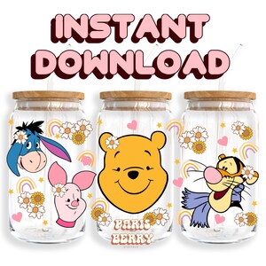 Honey Bear Friends, 16oz Wraps, Cartoon, Characters, Christmas, Halloween, PNG, Tumbler Libbey Glass Wrap Design | Instant Digital Download