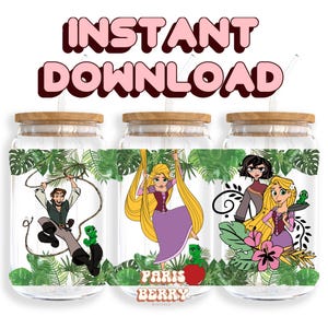 Cute Hair Princess, 16oz Wraps, Cartoon, Characters, Christmas, Halloween, PNG, Tumbler Libbey Glass Wrap Design | Instant Digital Download