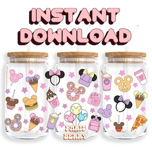 Cute Mouse Snacks, 16oz Wraps, Cartoon, Characters, Christmas, Halloween, PNG, Tumbler Libbey Glass Wrap Design | Instant Digital Download