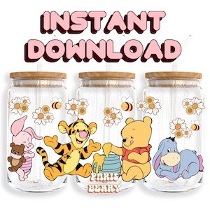 Baby Bear & Friends, 16oz Wraps, Cartoon, Characters, Christmas, Halloween, PNG, Tumbler Libbey Glass Wrap Design | Instant Digital Download