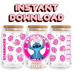 Blue Bunny Coffee, confezioni da 16 once, cartoni animati, personaggi, Natale, Halloween, PNG, Tumbler Libbey Glass Wrap Design / Download digitale istantaneo